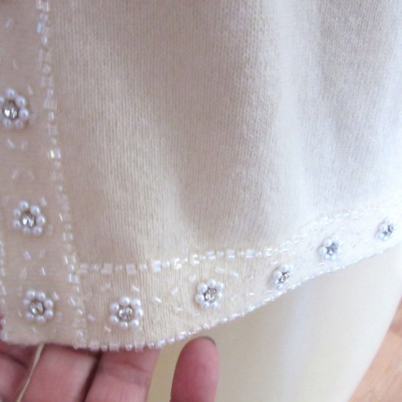 New, Charter Club Open 2 Ply Cashmere Cardigan w Faux Pearls & Rhinestones, M - Picture 5 of 9